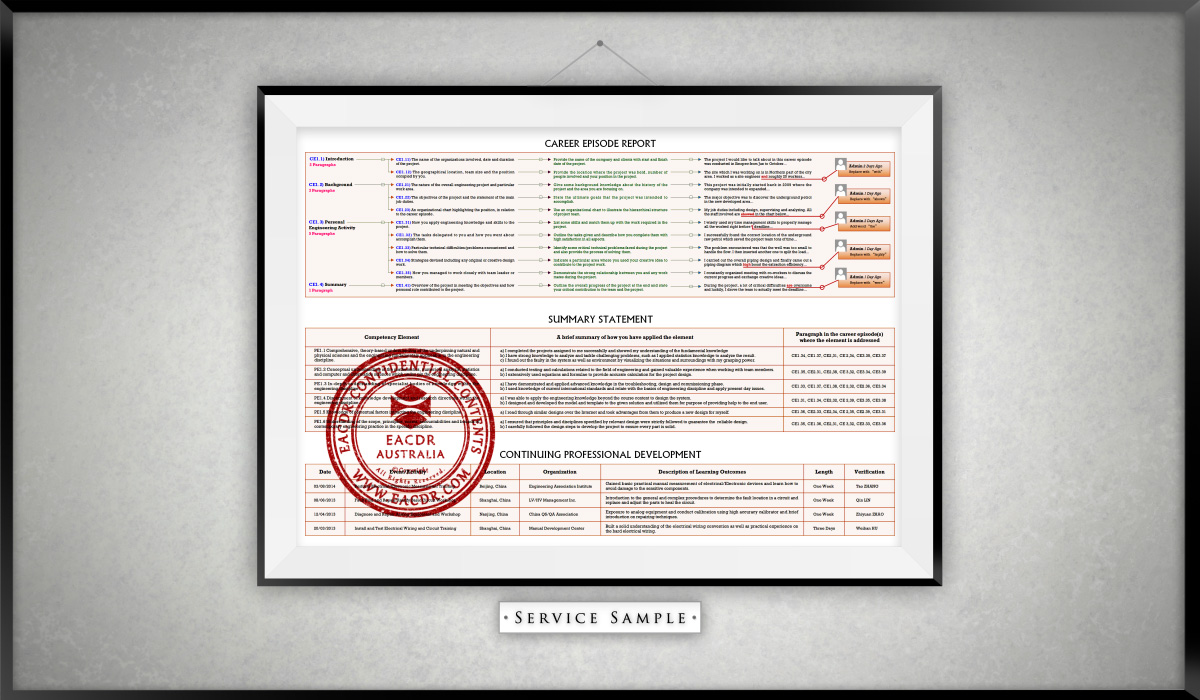EA 职业评估 Engineers Australia (EA) Migration Skills Assessment Competency Demonstration Report (CDR)